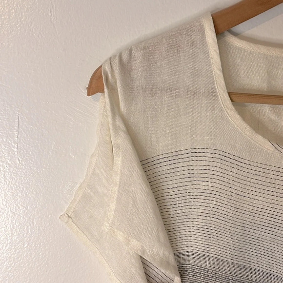 Kim Bernardin Paris Gray to White Striped Ombre Tie Back Slit Sleeve Dress Sz L - Picture 4 of 8